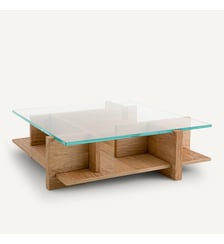 Table basse plaqué chêne sablé, verre trempé AM.PM