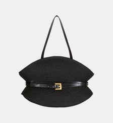 Sac Shuffle Medium en raphia et cuir de veau Balmain