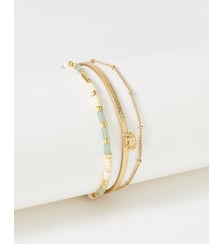 bracelet cuirs et chaines Appoline Metallic Gold et Jade Flowers for Zoe