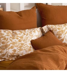 Taie d'oreiller en percale de coton lavé, HERBIER DÉLICAT Blanc Cerise