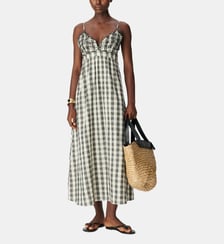 Robe longue motif carreaux et broderies Ikks