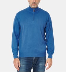 Pull col zippé en coton Bleu Denim Atelier Privé