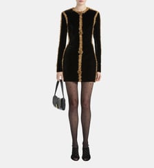 Robe à galon brodé en velours Balmain