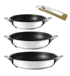 Eclipse - Lot de 3 poêles 20-24-28 cm avec revêtement céramique et poignée amovible bois clair Cuisinox
