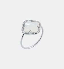 Bague, nacre blanche, diamants, or blanc Morganne Bello