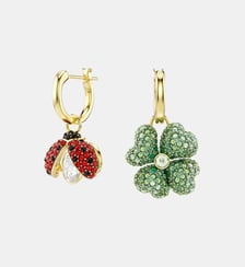 Pendants d'oreilles Idyllia, Parure (3), Coccinelle, trèfle à quatre feuilles, fraise, Doré à l’or 18 carats (750/1000) Swarovski