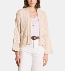 Gilet ouvert en maille crochet ajourée La Fée Maraboutée