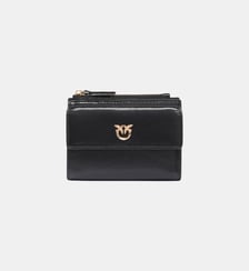 Petit portefeuille compact en cuir brillant à logo Pinko