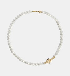 Collier Spike Perles,  Agates noires, Or jaune et Diamants Statement