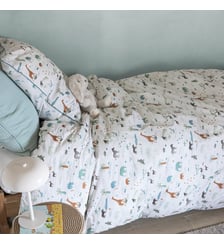 Parure de lit enfant 100% coton, SAFARI Blanc Cerise