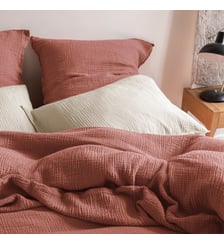 Taie d'oreiller en gaze de coton, SIMPLEMENT GAUFRÉ Blanc Cerise