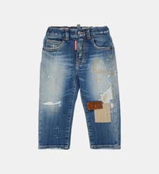 Jean regular à effet usé patchwork -Loose Dsquared2
