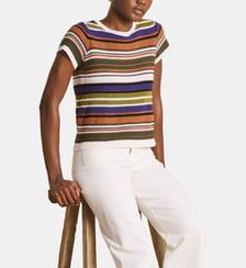 Pull manches courtes à rayures multicolores La Fée Maraboutée