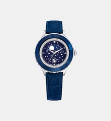 Montre Octea moon, Fabriqué en Suisse, Lune, Bracelet en cuir, Acier inoxydable Swarovski