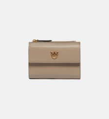 Petit portefeuille compact en cuir lisse à logo Pinko