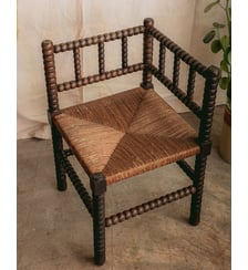 Fauteuil d'angle en bois foncé et perlé Ernest N°1568- Produit chiné Debongout