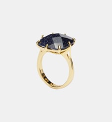 Bague solitaire pierre carré la diamantine bleu nuit pailleté Les Néréides