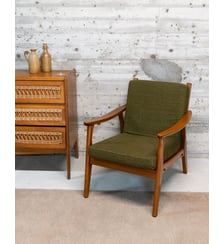 Fauteuil en tweed kaki Jakob N°1244- Produit chiné Debongout