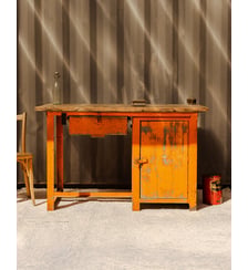 Bureau en bois et métal orange Fernand N°425- Produit chiné Debongout