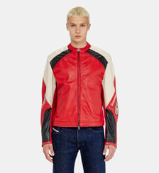 Veste biker en cuir perforé bicolore Diesel