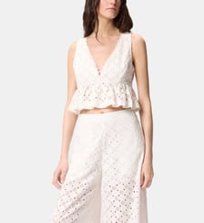 Haut cropped à volants et motif ajouré Pinko