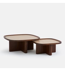 Lot de 2 tables basses gigognes, effet travertin, chêne et plaqué La Redoute Interieurs
