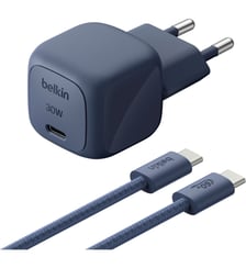 Chargeur USB-C 30W + cable USB-C 2m Bleu Belkin