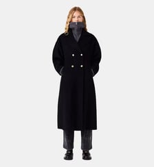 Manteau long croisé en laine Maje