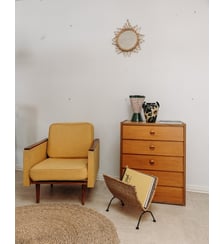 Fauteuil en tissu jaune Jakob N°648- Produit chiné Debongout
