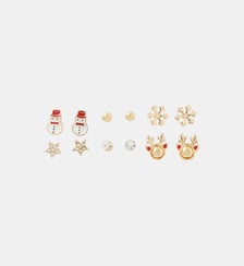 Set de 6 paires de puces d'oreilles Noël - Boules, étoiles, flocons, rennes et bonhommes de neige Balaboosté