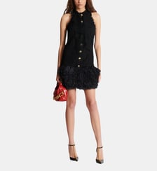 Robe fluide en dentelles et plumes Balmain
