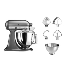 Robot pâtissier 5KSM175EMS gris étain, 4,8 L, bol avec poignée + bol 3 L, batteur souple et couvercle Kitchenaid