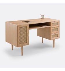 Bureau double caisson plaqué chêne et rotin, Loris So'Home
