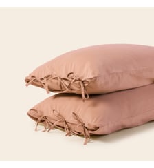 Lot De 2 Taies D'Oreiller  Satin de coton lavé uni à nouettes Madura