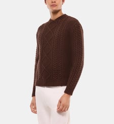 Pull torsadé à col rond en laine Fursac