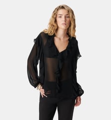 Blouse fluide à jabot et volants Ikks