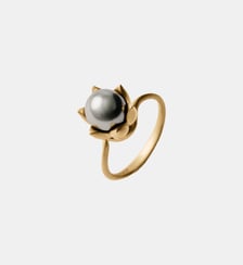 Anneau plaqué or jaune 18 carats, cristal gris et motif floral Aristocrazy