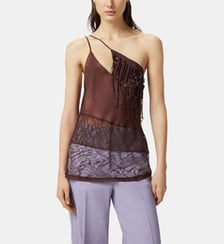 Top asymétrique en satin avec dentelle et paillettes Pinko