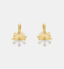 Boucles d'oreilles dormeuses dorées marguerite et pierres blanches Les Néréides