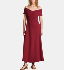 Robe midi cintrée col bardot croisé La Fée Maraboutée