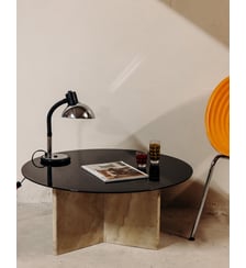 Table basse en travertin et verre teint noir Marie-Pierre N°94- Produit chiné Debongout
