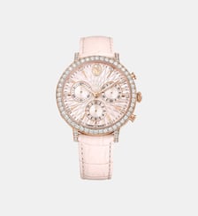 Montre Matrix tennis chrono, Fabriqué en Suisse, Bracelet en cuir, Roses, Finition or rose Swarovski