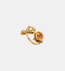 Bague ajustable roses dorées Mona Lisa et pierres rondes Les Néréides