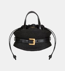 Sac Shuffle Mini en cuir de veau et raphia Balmain