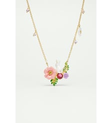 Collier pendentif lapin sur fleur rose Les Néréides