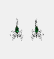 Boucles d'oreilles dormeuses argentées orchidée et pierres blanches et verte Les Néréides