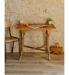 Table d'appoint en rotin et chêne Francine N°777- Produit chiné Debongout