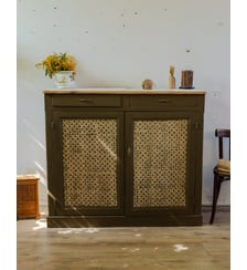 Grand buffet en bois kaki Gilbert N°1495- Produit chiné Debongout