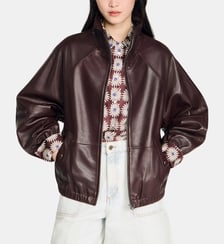 Blouson oversize en cuir zippé Sandro