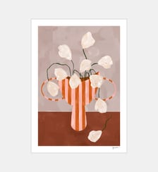 Poster   White Flowers in Striped Vase - The Poster Club x Frankie Penwill Poster & Frame